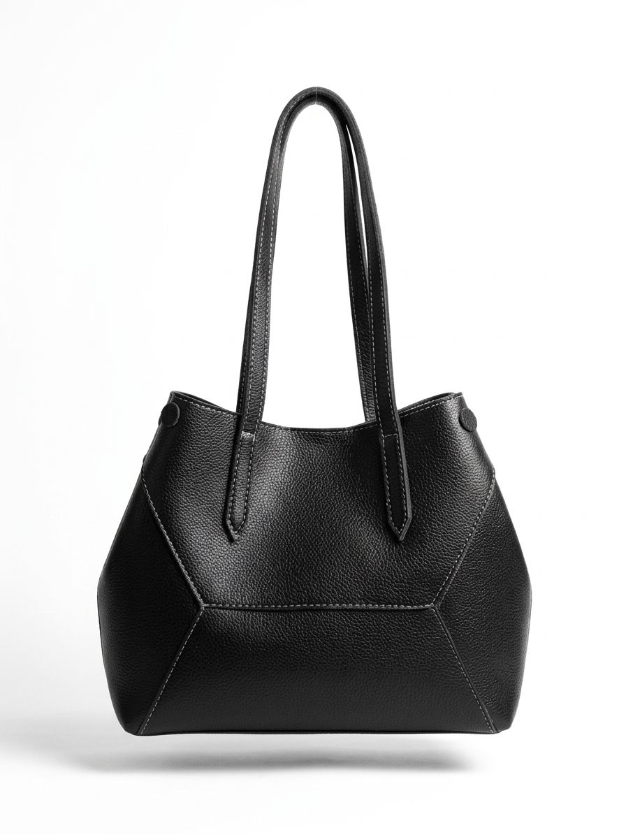 Solis Tote Black detail — JADI quiet luxury premium tote Pakistan