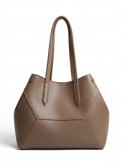 Solis Tote Coffee Brown detail — JADI quiet luxury tote Pakistan
