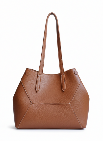 Solis Tote Brown detail — JADI quiet luxury premium tote Pakistan