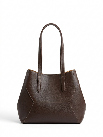 Solis Tote Choco Brown detail — JADI quiet luxury tote Pakistan