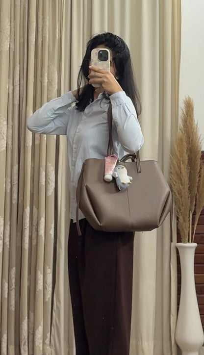 Savia Tote Coffee Brown front view — JADI quiet luxury tote