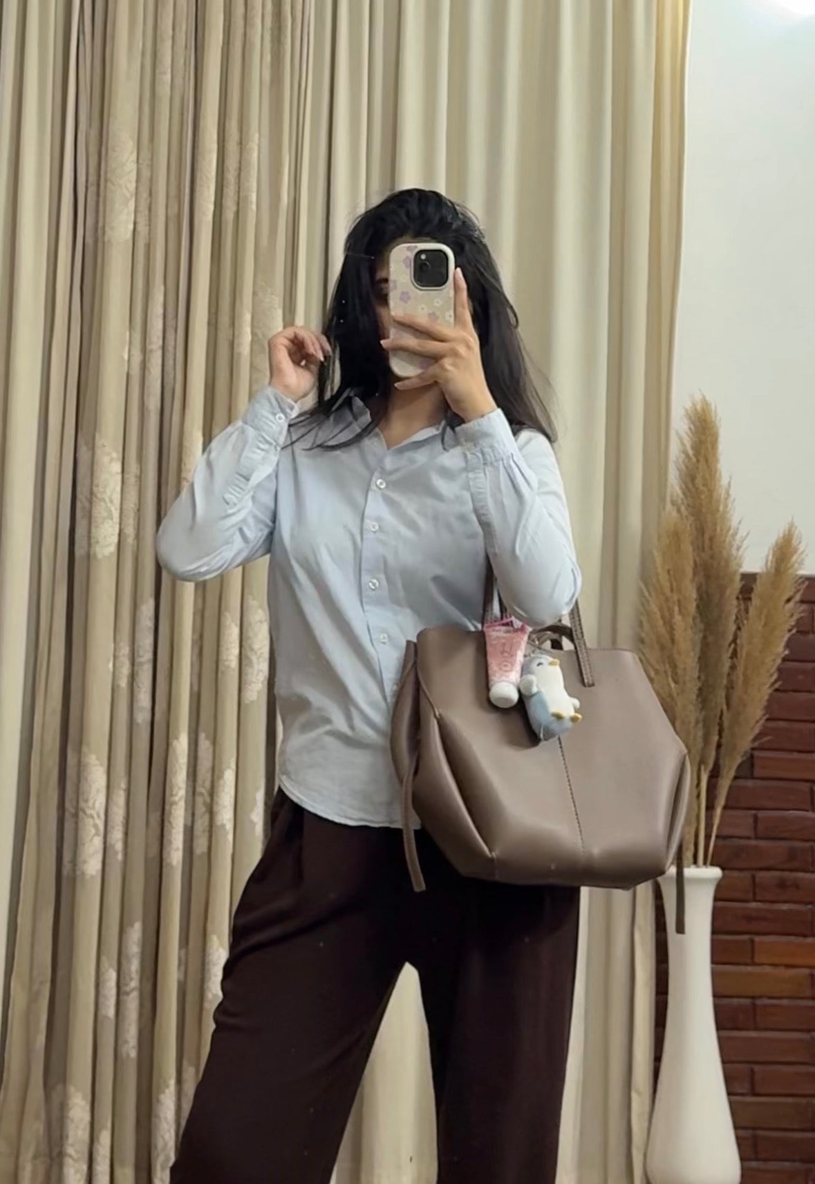 Savia Tote Coffee Brown lifestyle — minimal tote JADI Pakistan