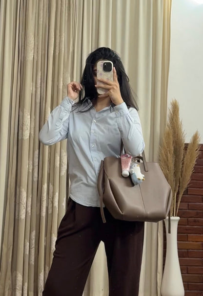 Savia Tote Coffee Brown lifestyle — minimal tote JADI Pakistan
