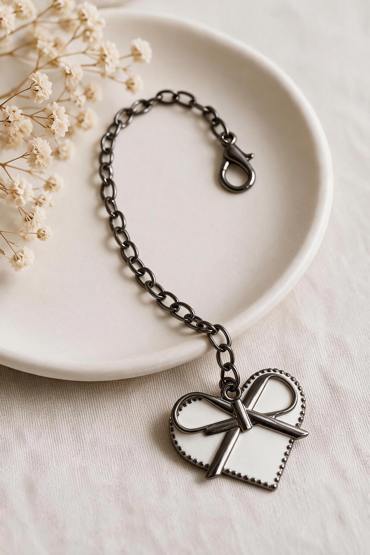 Silver Heart Bow Charm