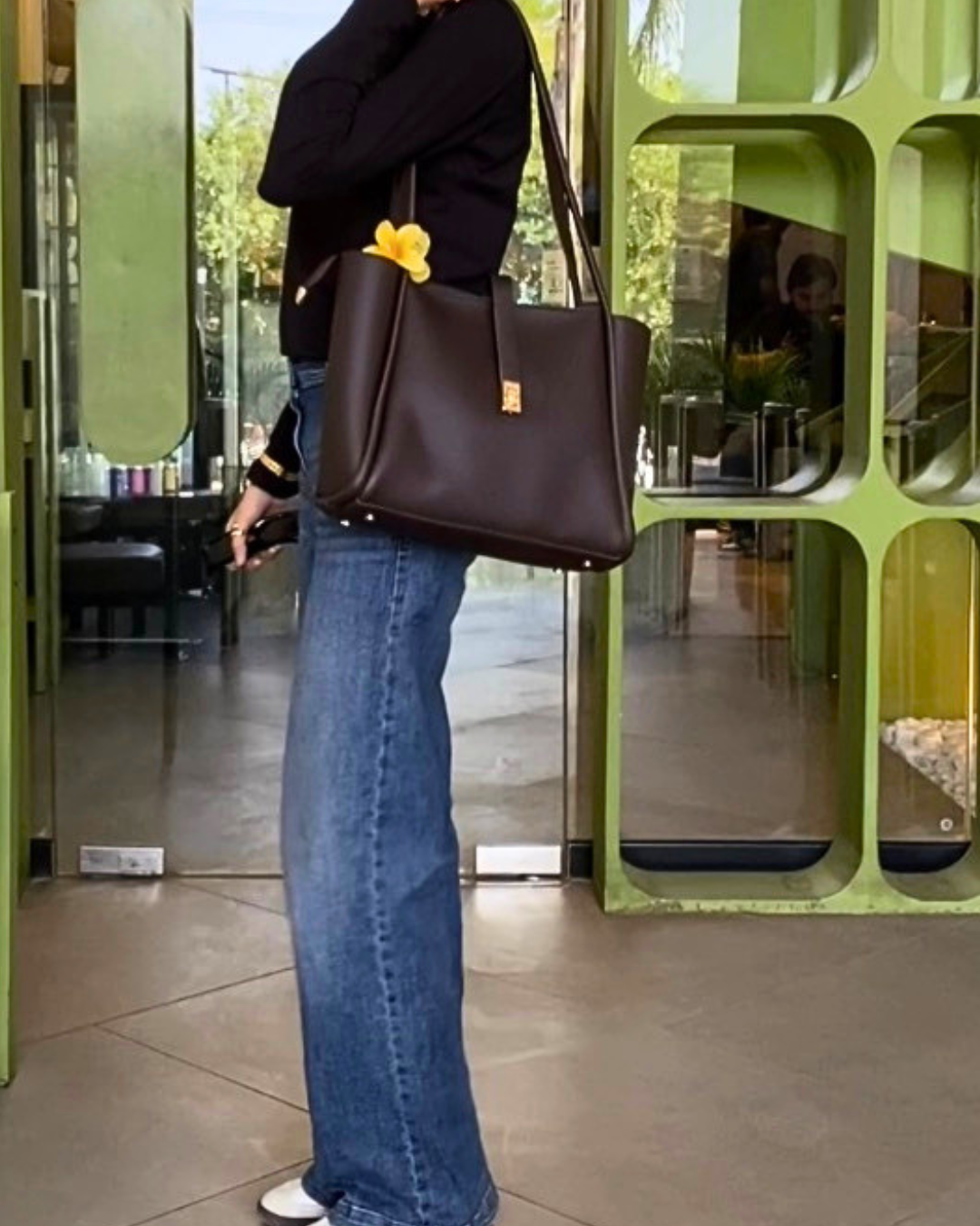 Sorrel Tote Brown shoulder view — quiet luxury everyday tote