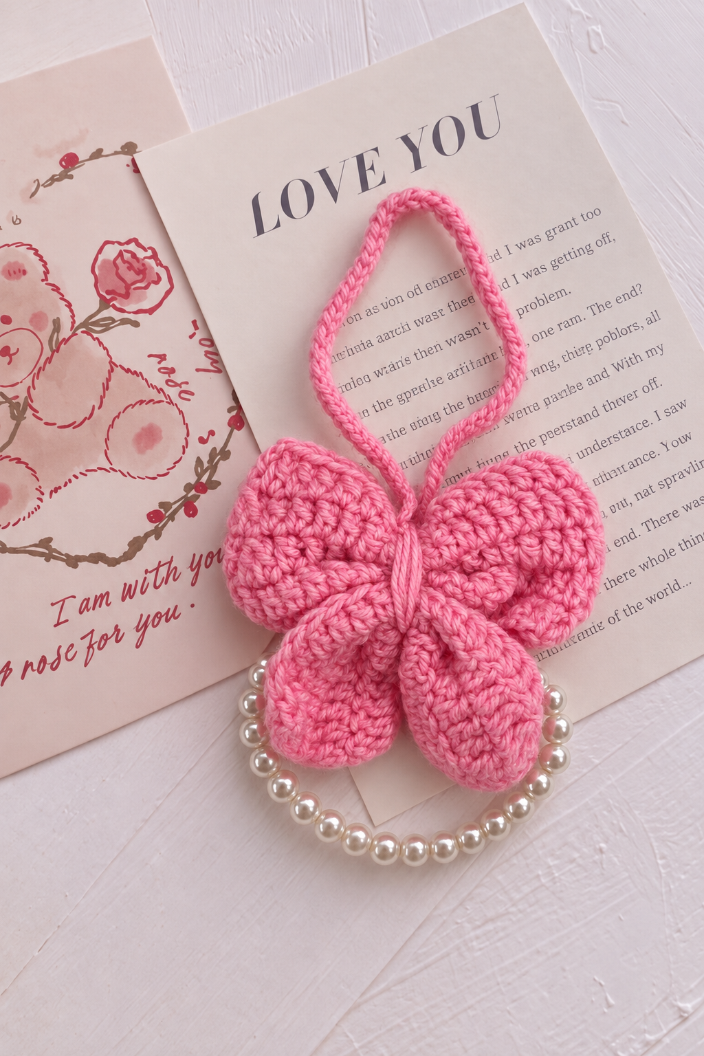 Pink Crochet Bow Charm
