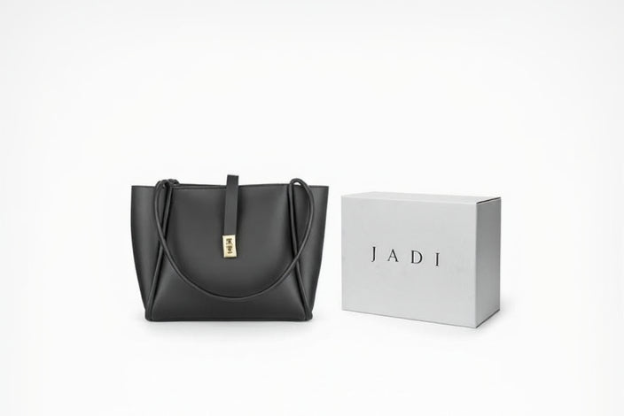 Sorrel Tote Black flat lay — JADI quiet luxury tote
