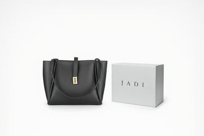 Sorrel Tote Black flat lay — JADI quiet luxury tote
